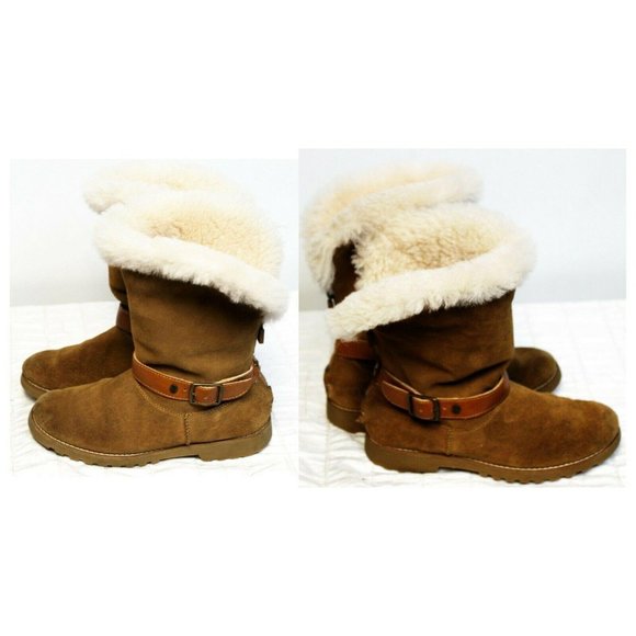 UGG Nessa Chestnut Shearling Boots Women's Sz 4 Suede Sherpa Lined Zipper Back - Picture 8 of 11